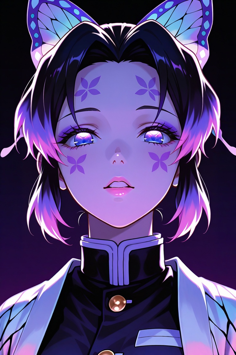 Neon glow art,  Neon Anime Art,  kochou shinobu on Tensor.Art