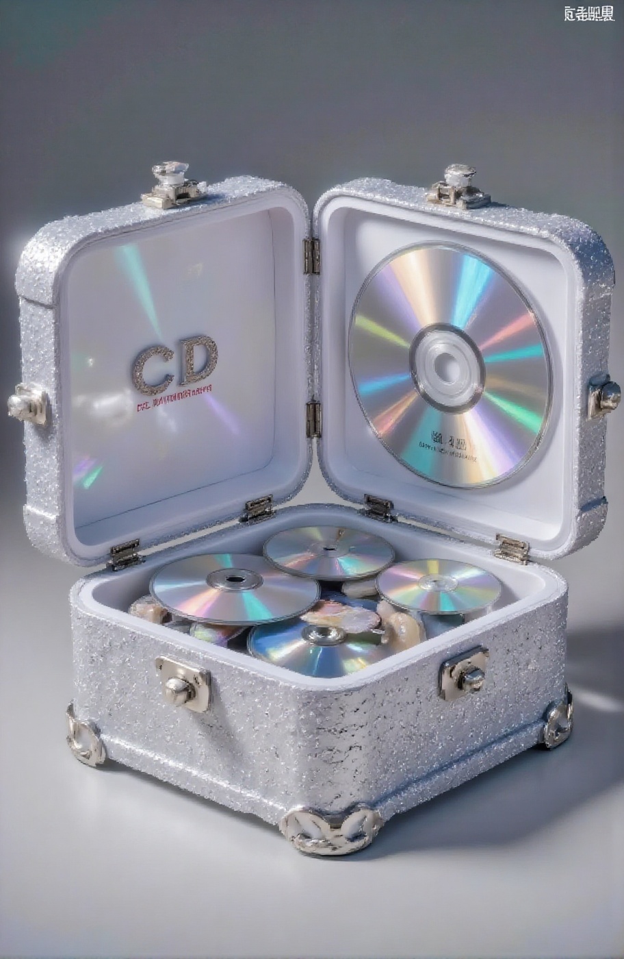 Close-up: The exquisite,  gorgeous and shining "CD" themed special treasure box. The treasure box cover is exquisitely des...