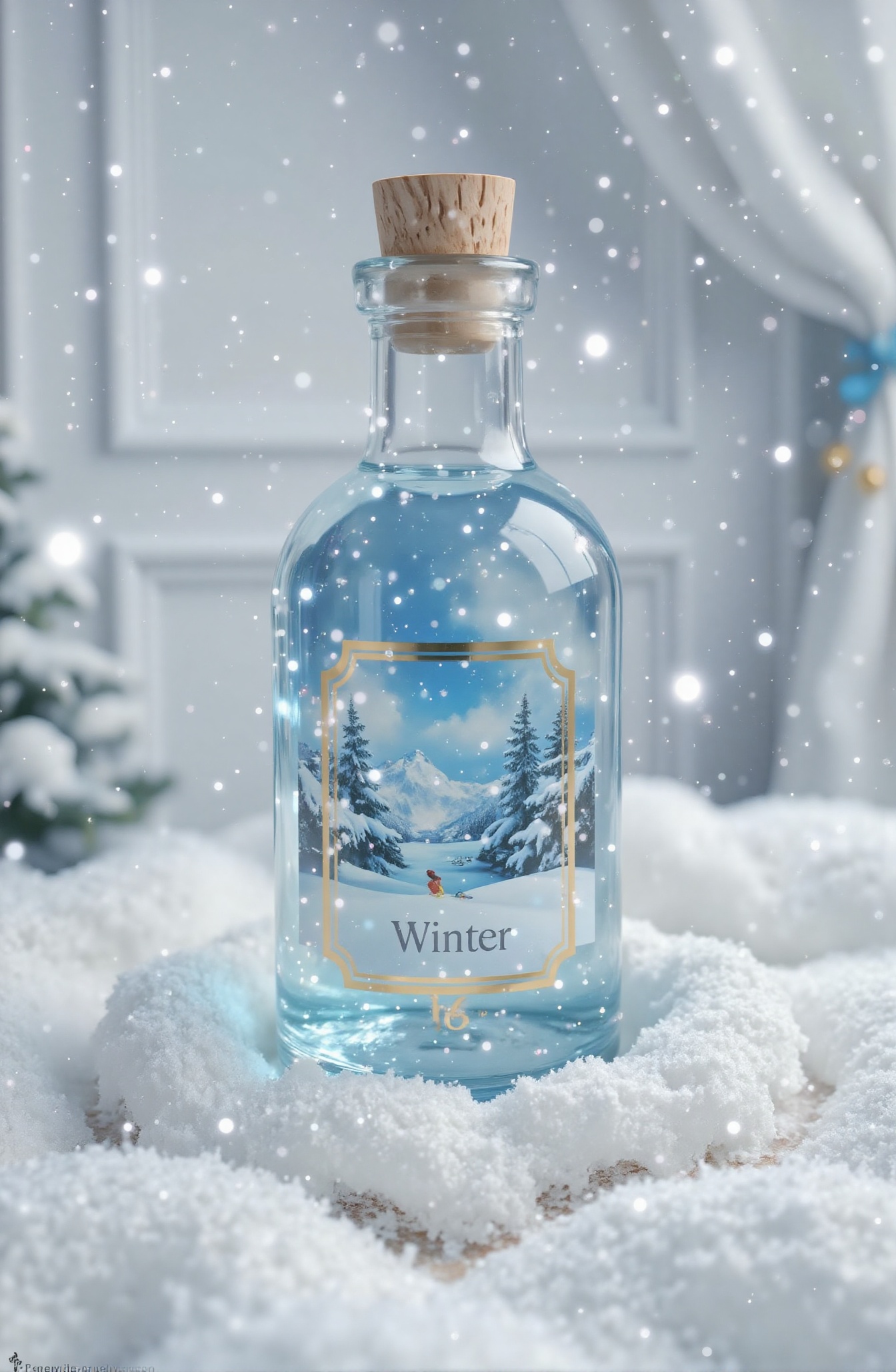 Score_9,  Desktop close-up,  creating a beautiful winter model in a glass bottle. In winter on Tensor.Art