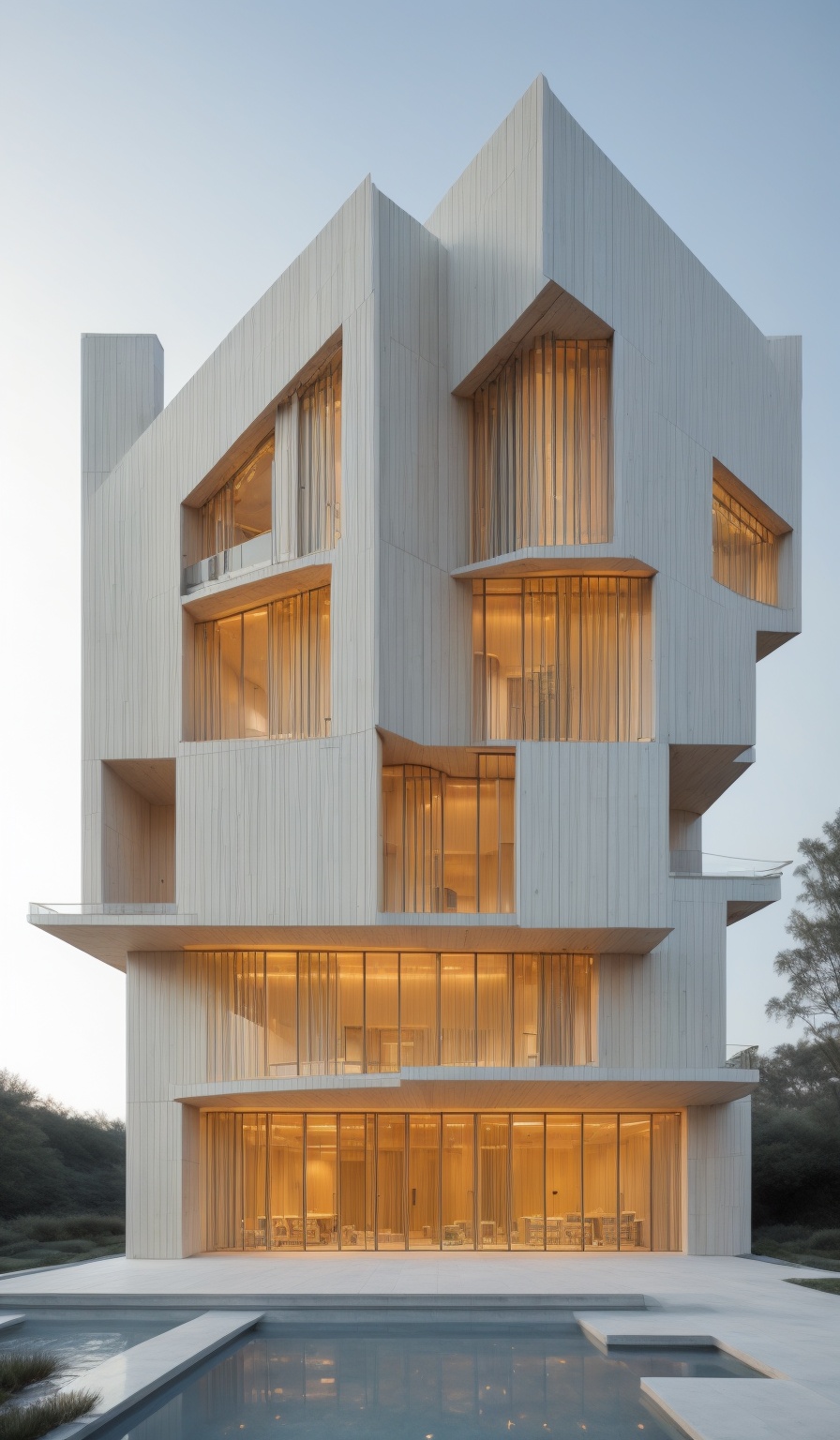 2 modern house ,  a transparent elevator tower,  section design on Tensor.Art