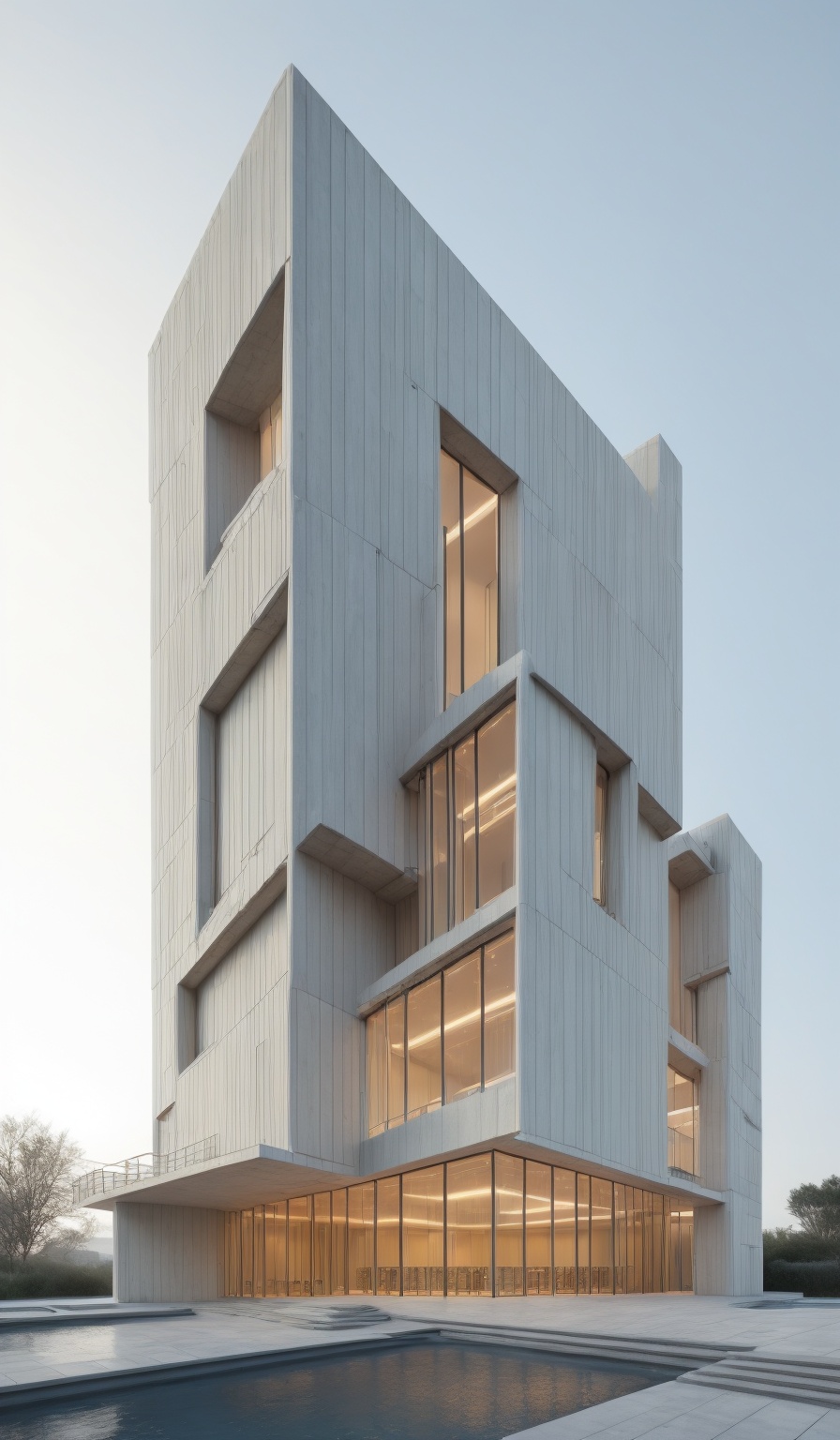 a modern house ,  a transparent elevator tower,  section design on Tensor.Art