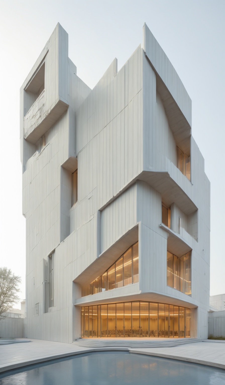 a modern house ,  a transparent elevator tower,  section design on Tensor.Art