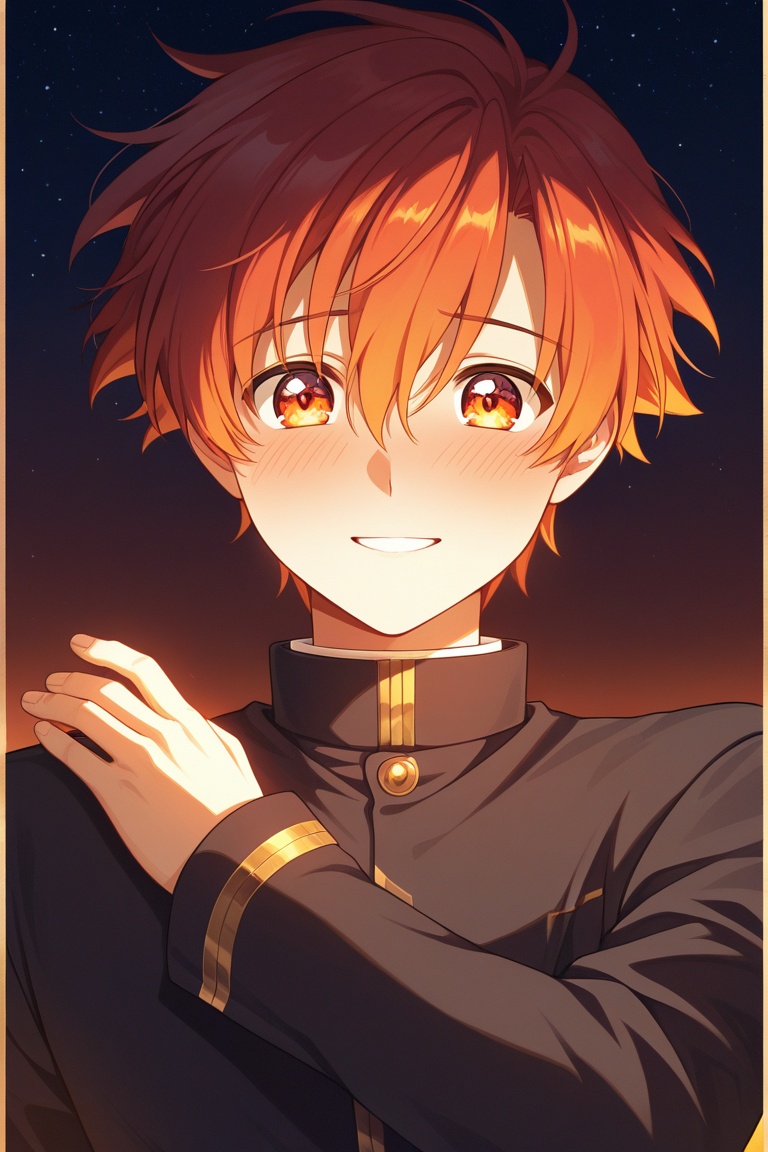 Anime boy confessing love to girl under golden sunset,  emotional expression,  warm romantic anime style on Tensor.Art