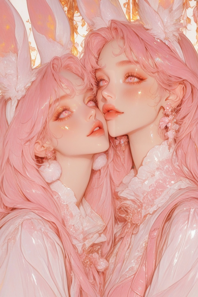 2girls,  rabbit ears,  animal ears on Tensor.Art