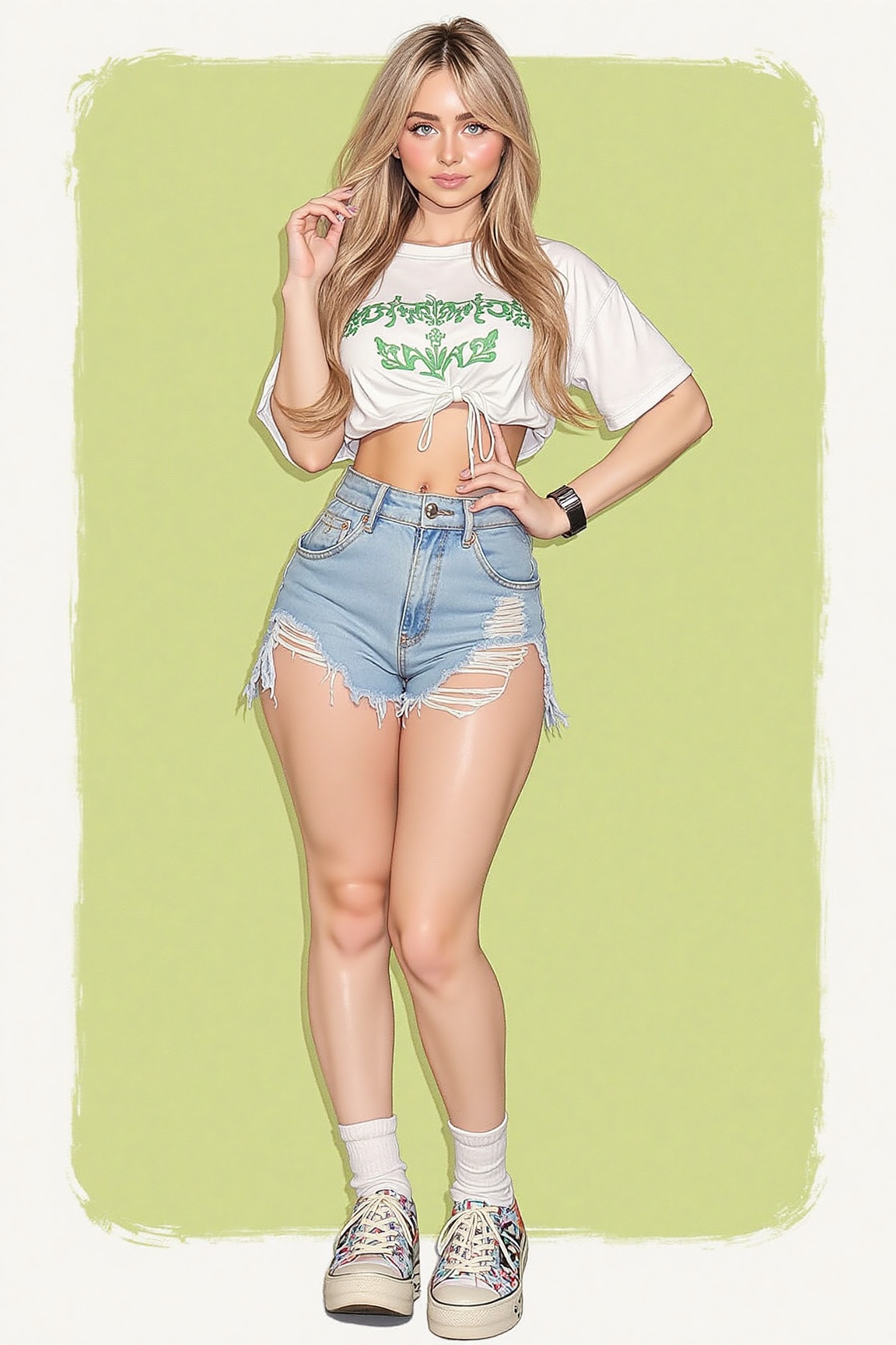 Anime illustration. Kawaii style. 16yo girl. Wearing 1990s Verace clothing. on Tensor.Art