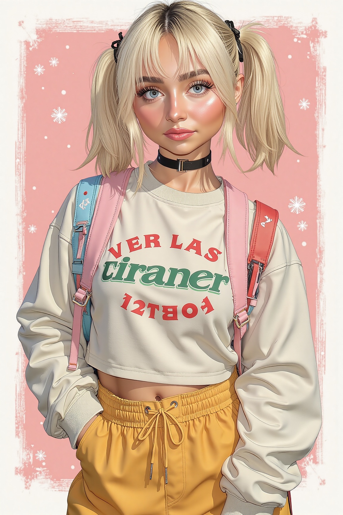 Anime illustration. Kawaii style. 16yo girl. Wearing 1990s Verace clothing. on Tensor.Art