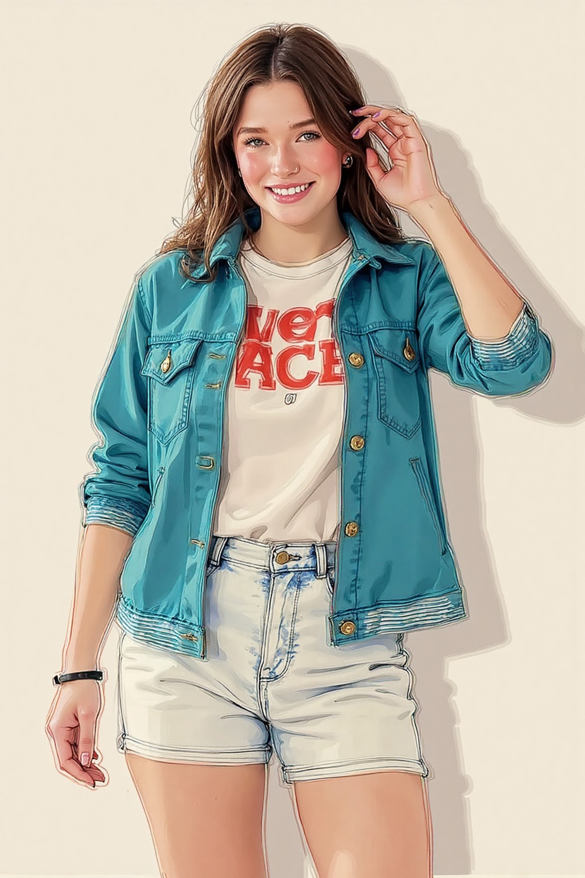 Anime illustration. Kawaii style. 16yo girl. Wearing 1990s Verace clothing. on Tensor.Art