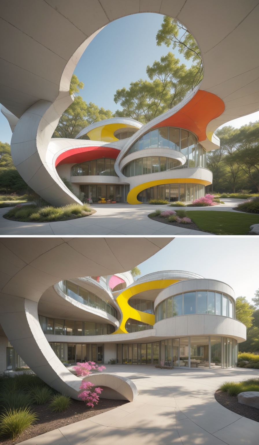 "Create an abstract design collage inspired by modernist deconstructivist architecture,  modern greenhouse,  focusing on g...