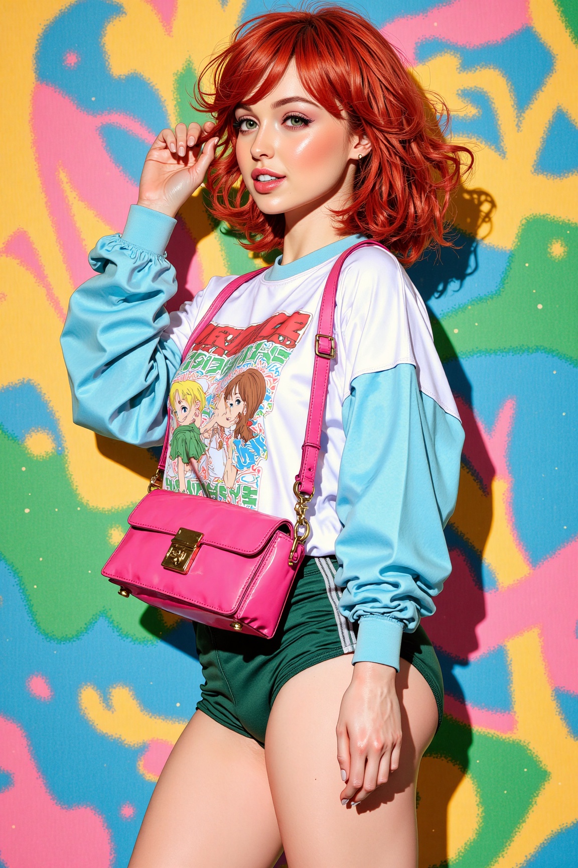 Anime illustration. Kawaii style. 16yo girl. Wearing 1990s Verace clothing. on Tensor.Art