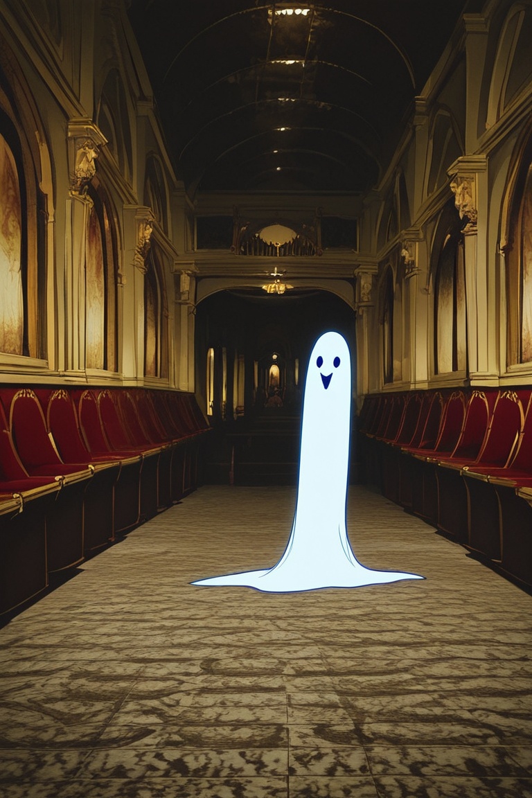 Anime ghost girl guarding ancient artworks in a haunted gallery,  spooky but beautiful anime aesthetic on Tensor.Art