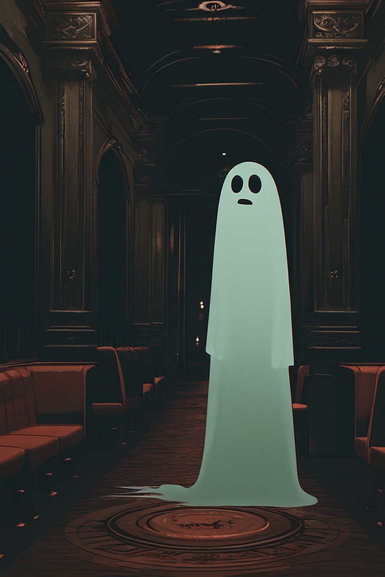 Anime ghost girl guarding ancient artworks in a haunted gallery,  spooky but beautiful anime aesthetic on Tensor.Art