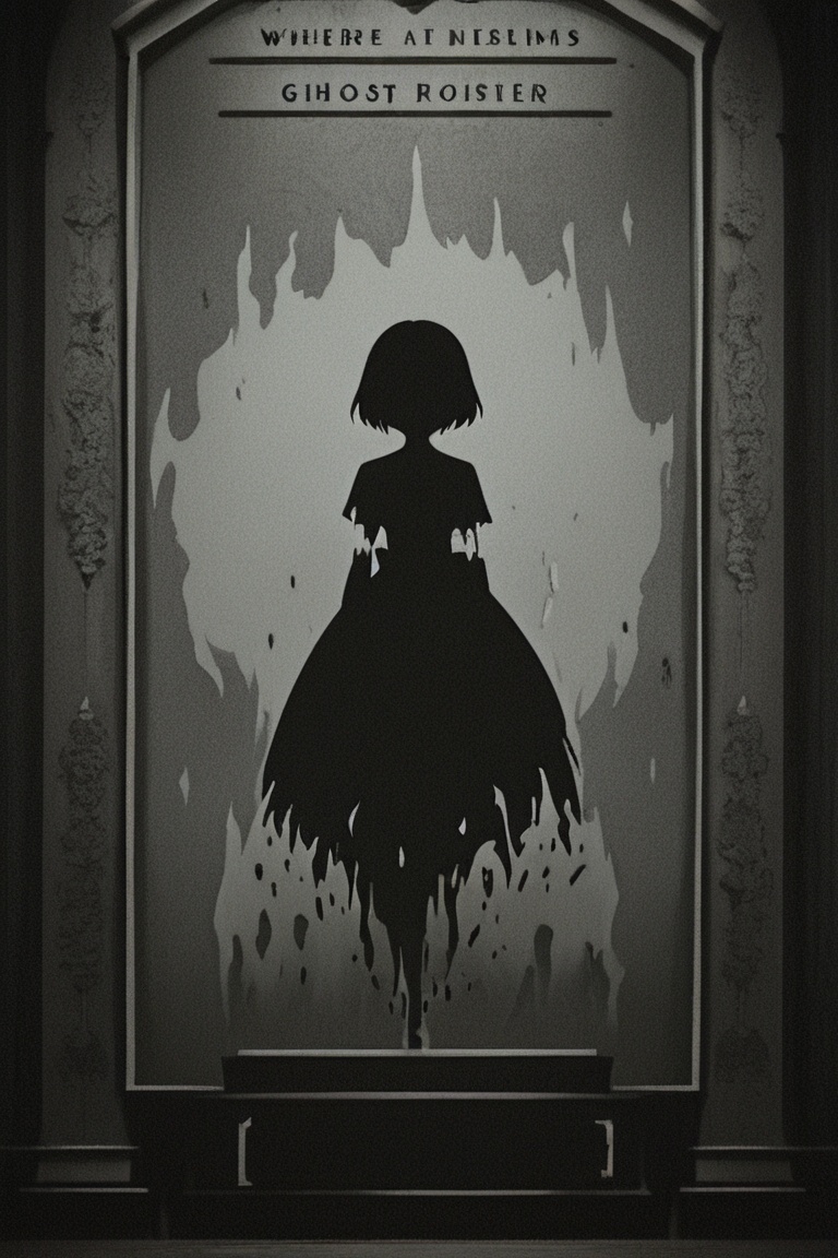 Anime girl visiting a burned-out museum where ash forms ghost paintings,  dark and haunting anime art" on Tensor.Art