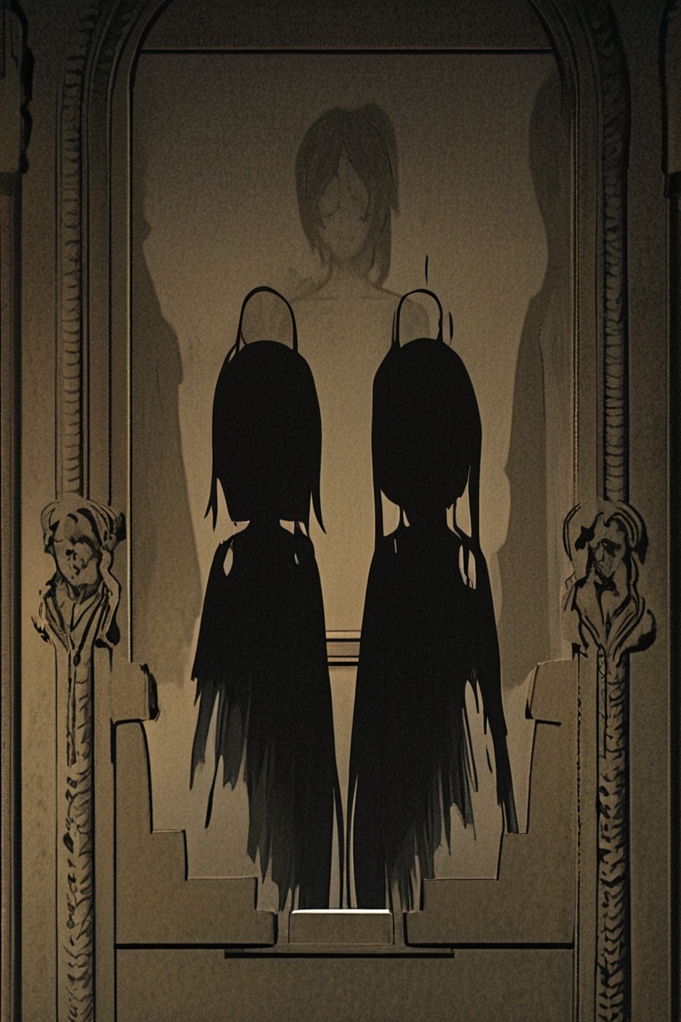 Anime girl visiting a burned-out museum where ash forms ghost paintings,  dark and haunting anime art" on Tensor.Art