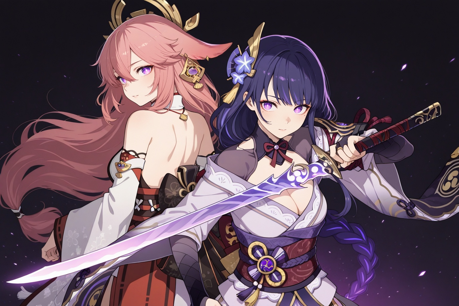 2girls,  glowing eyes,  raiden shogun on Tensor.Art