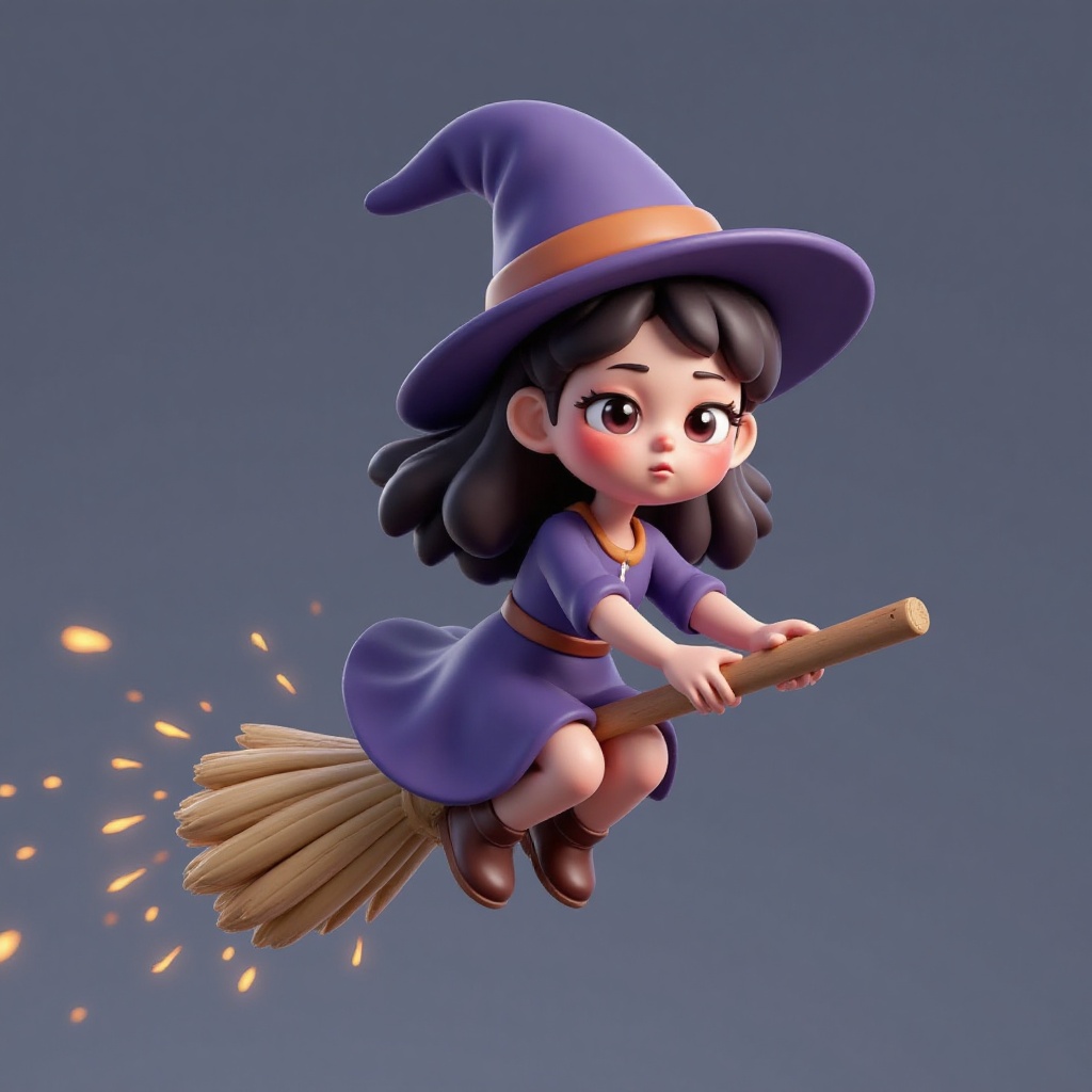 "3D little witch girl flying on a broom,  sparkles trailing behind" on Tensor.Art