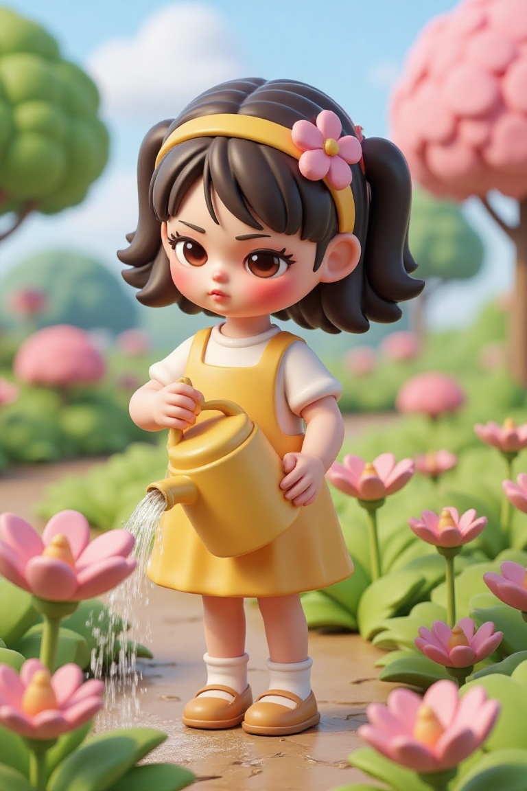 "Cute girl in 3D style watering flowers in a magical garden" on Tensor.Art