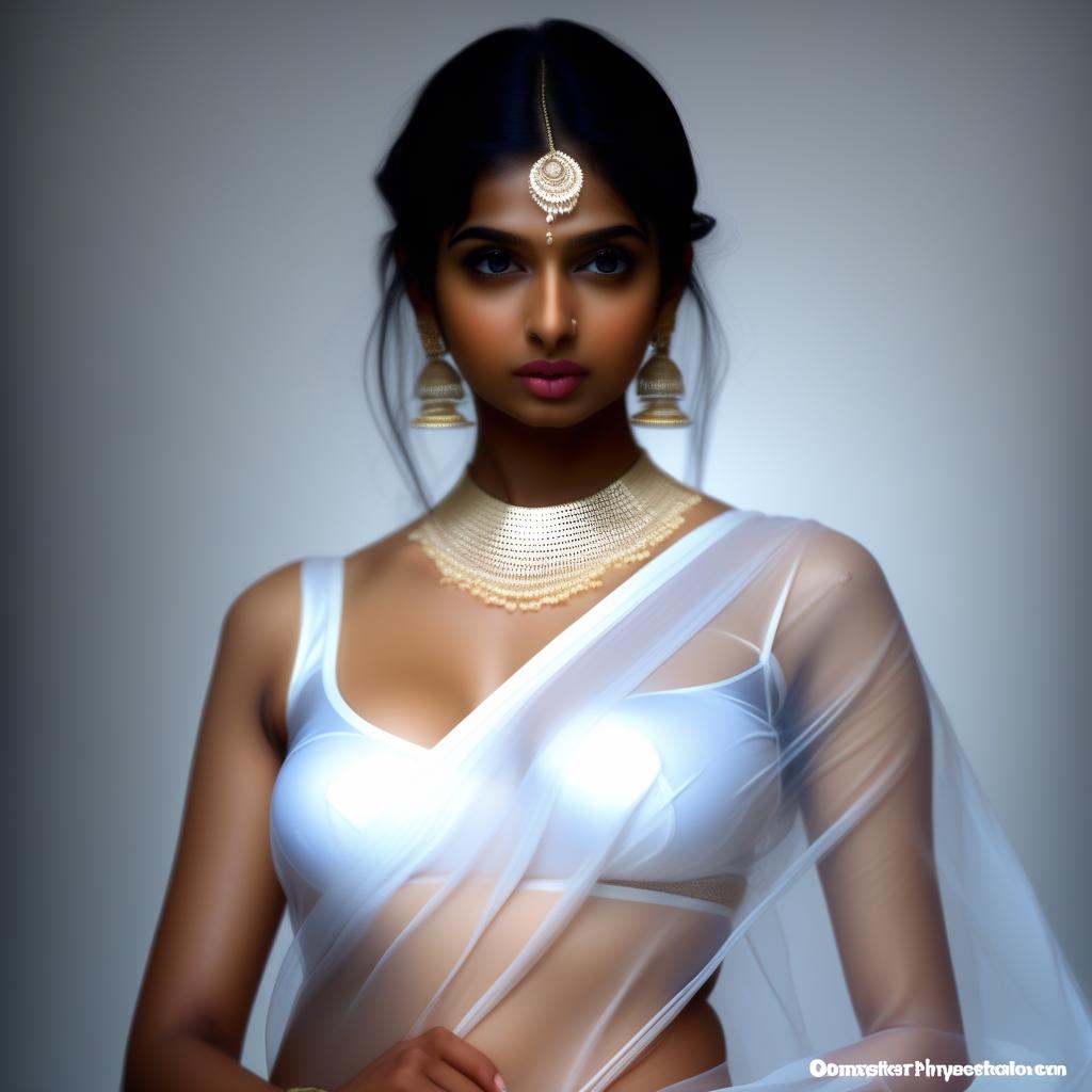 Beautiful super hot young Indian girl in white transparent saree seductive posing 8k masterpiece hyperrealstic on Tensor.Art