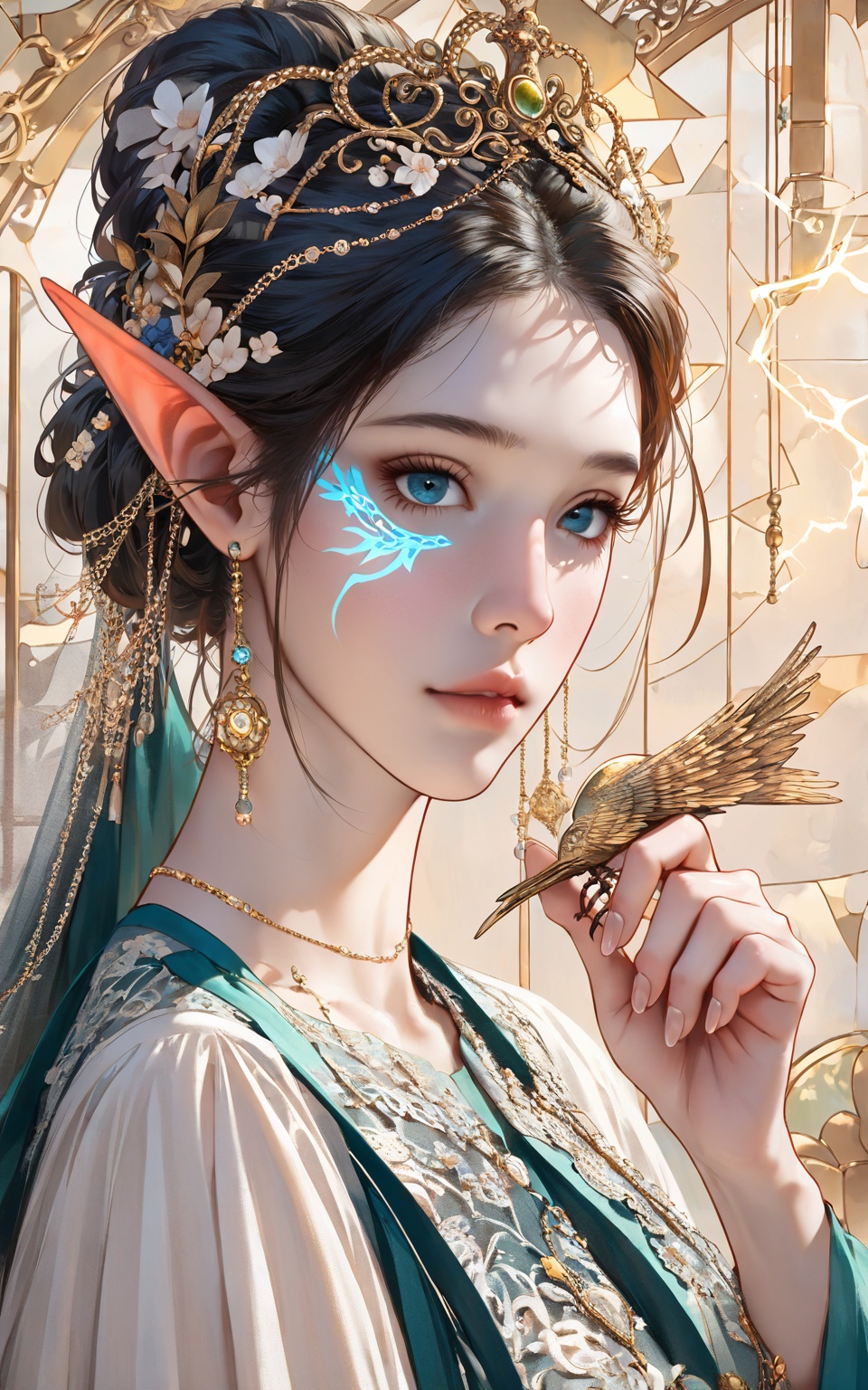 A photograph of beautiful hubggirl,  depth,  cinematic light BREAK Create a highly detailed close-up image of a fantasy el...