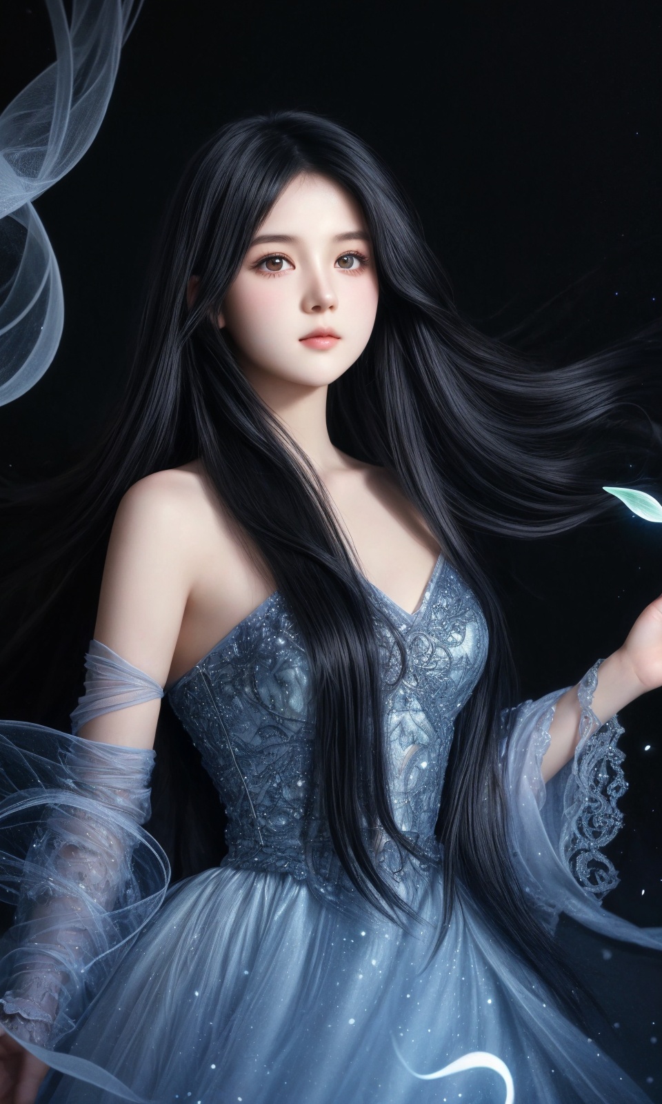 Ultra detailed realistic of a young girl lost in a magical world full of wonders,  unique luminous flora never seen before...