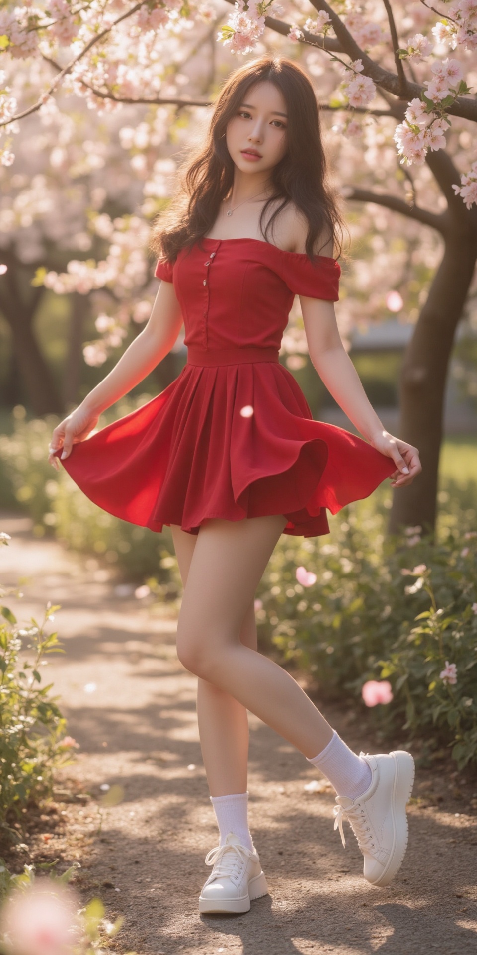 A beautiful young Korean woman with soft features and long flowing dark hair,  gazing seductively at the viewer,  full of...