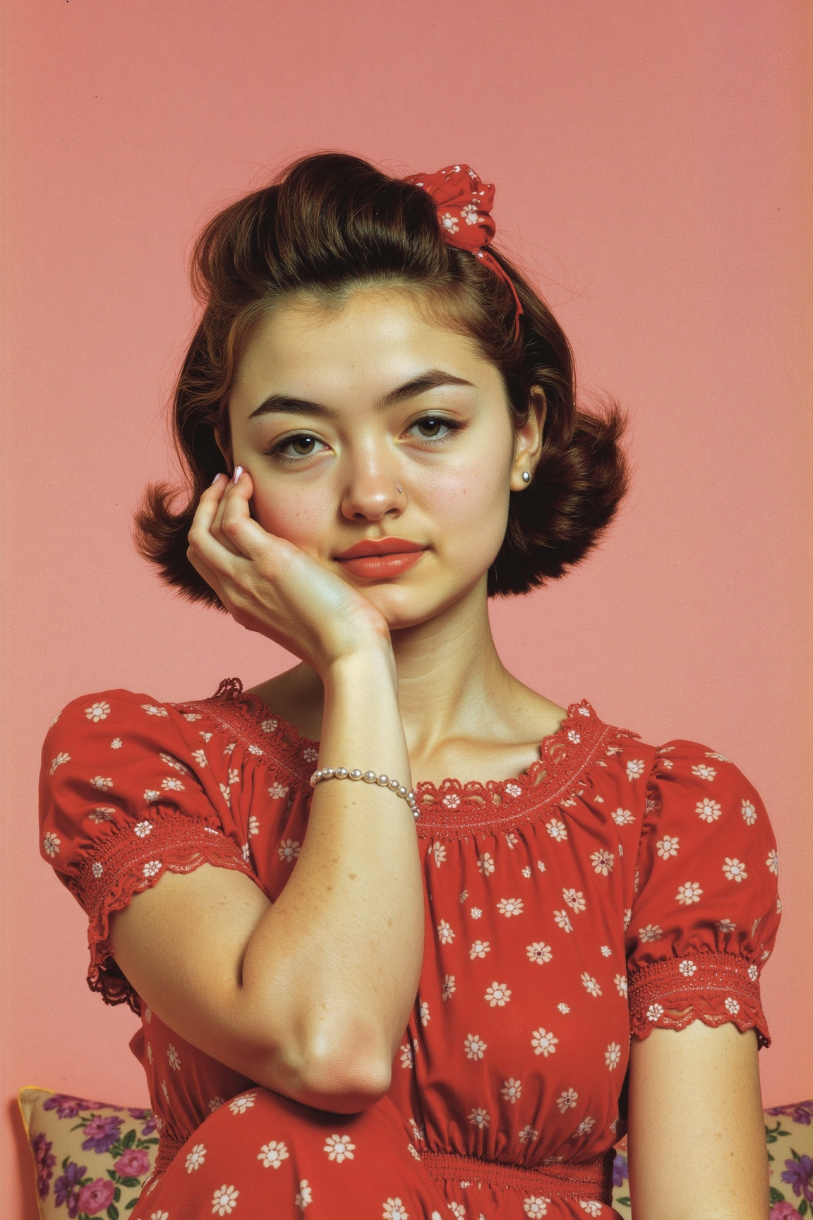 Kawaii style Oil painting of 16yo girl Wearing 1950s clothing on Tensor.Art