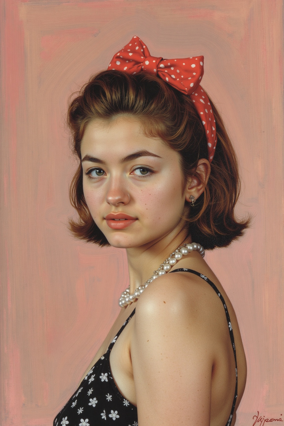 Kawaii style Oil painting of 16yo girl Wearing 1950s clothing on Tensor.Art