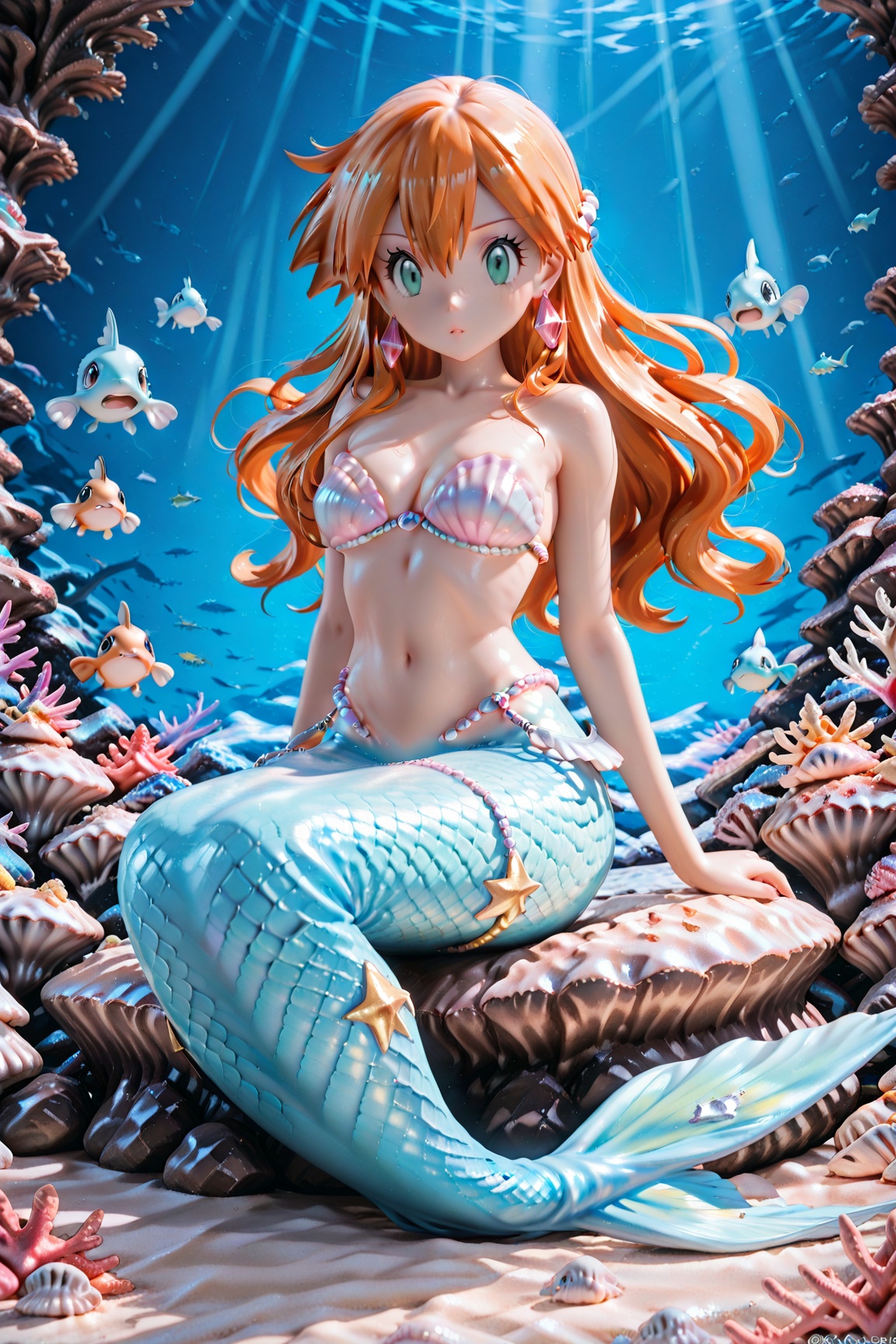 Mermaid sitting on a shell under the sea,  colorful,  ultra highly detailed on Tensor.Art