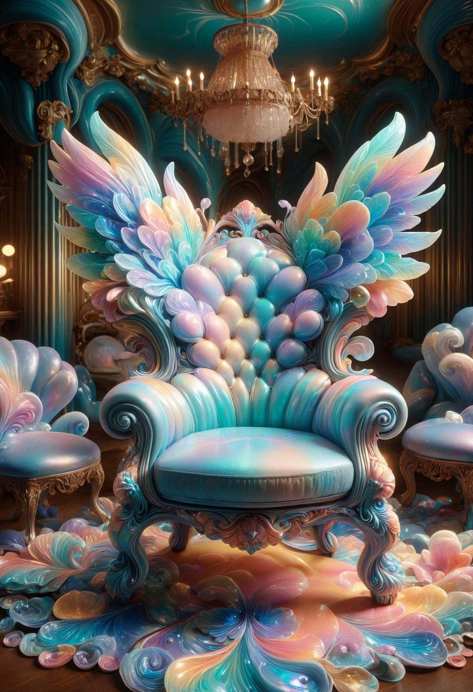 Antsy-pantsy Primordial Japanese Wingback chair,  ornate details,  side light on Tensor.Art