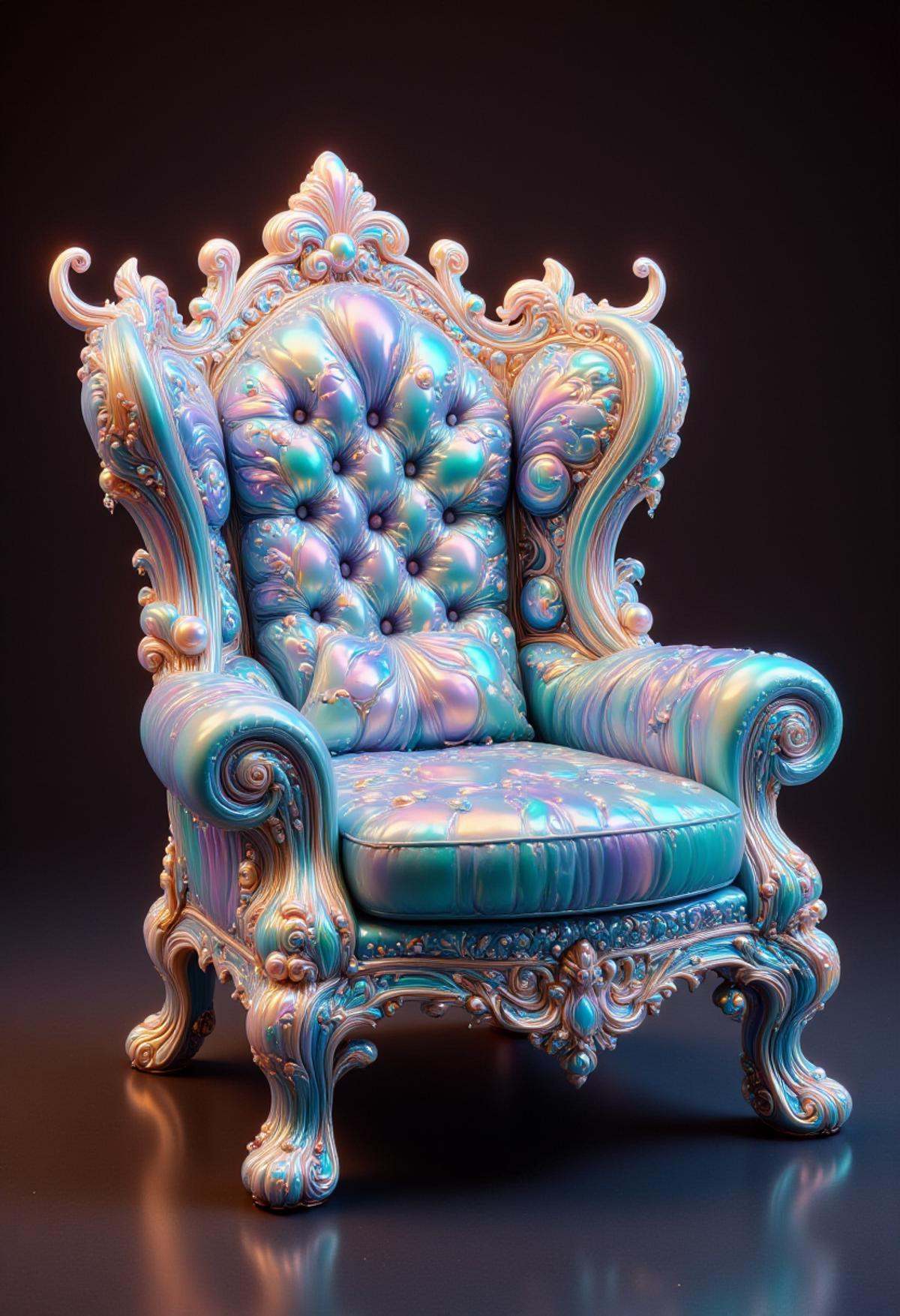 Antsy-pantsy Primordial Wingback chair made out of iridescent jelly,  ornate details,  side light on Tensor.Art
