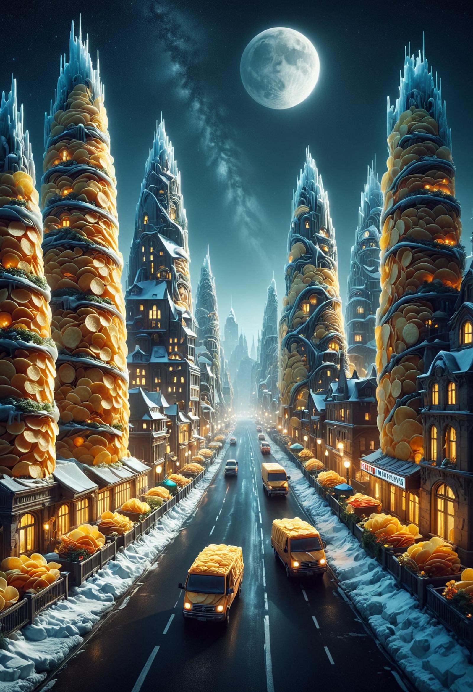 Toyota,  it is Ice Age,  city street and Cedar background on Tensor.Art