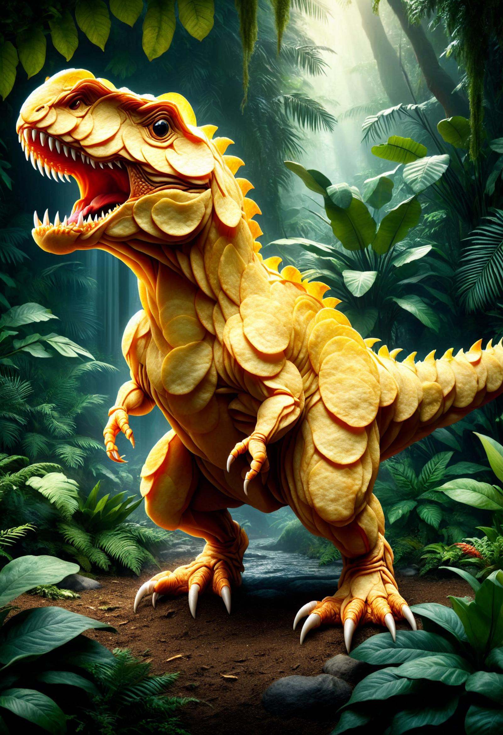 Majestic dinosaur,  ancient scales,  fierce gaze on Tensor.Art