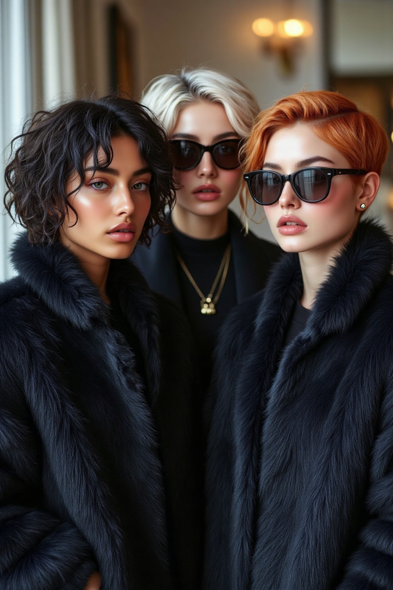 Camilja,  Karina and Bea wear soft,  dark furs on Tensor.Art