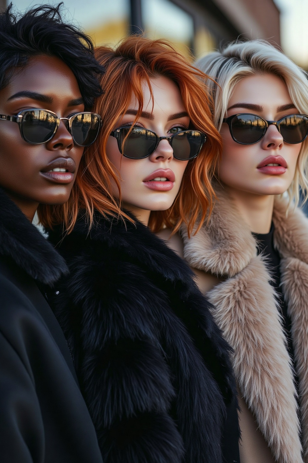 Camilja,  Karina and Bea wear soft,  dark furs on Tensor.Art