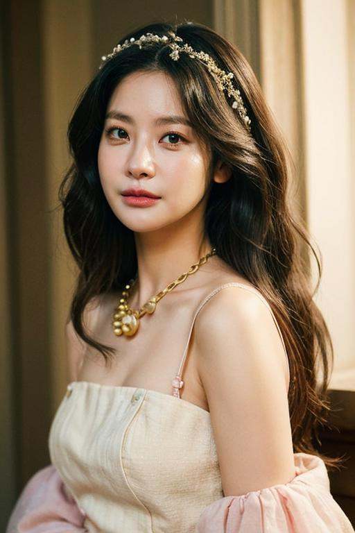 a high-resolution,  softly lit photograph featuring an Asian woman with a delicate,  ethereal appearance. She has long on...