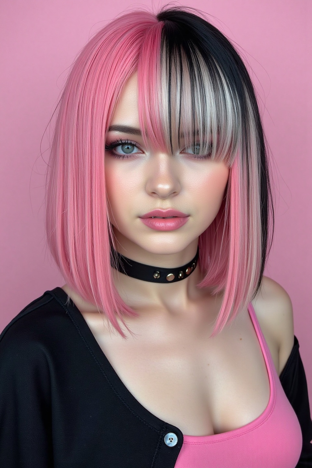 BOB cut,  multiple colour hair,  half size shot on Tensor.Art