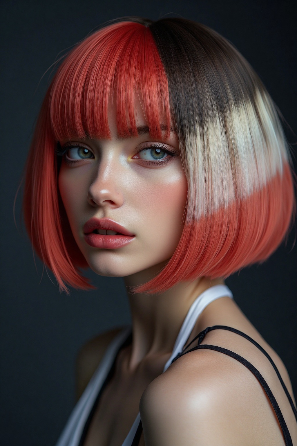 BOB cut,  multiple colour hair,  half size shot on Tensor.Art