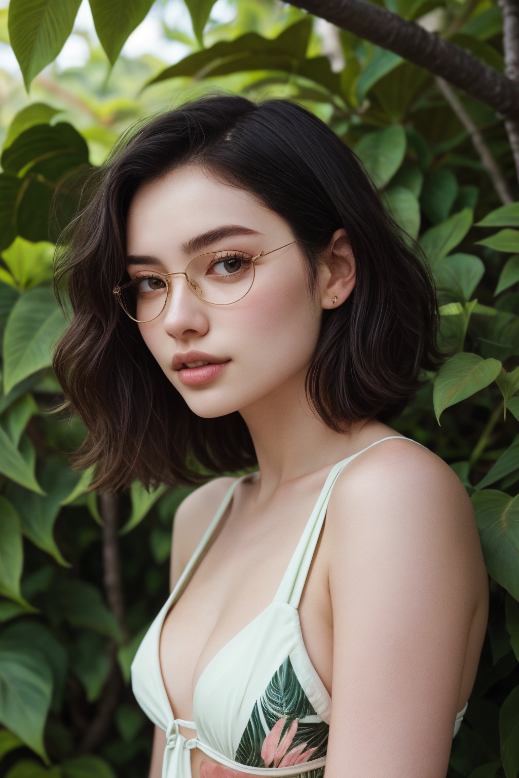 Soft focus captures the serene atmosphere as a young woman stands confidently in a minimalist room with a calming pastel g...
