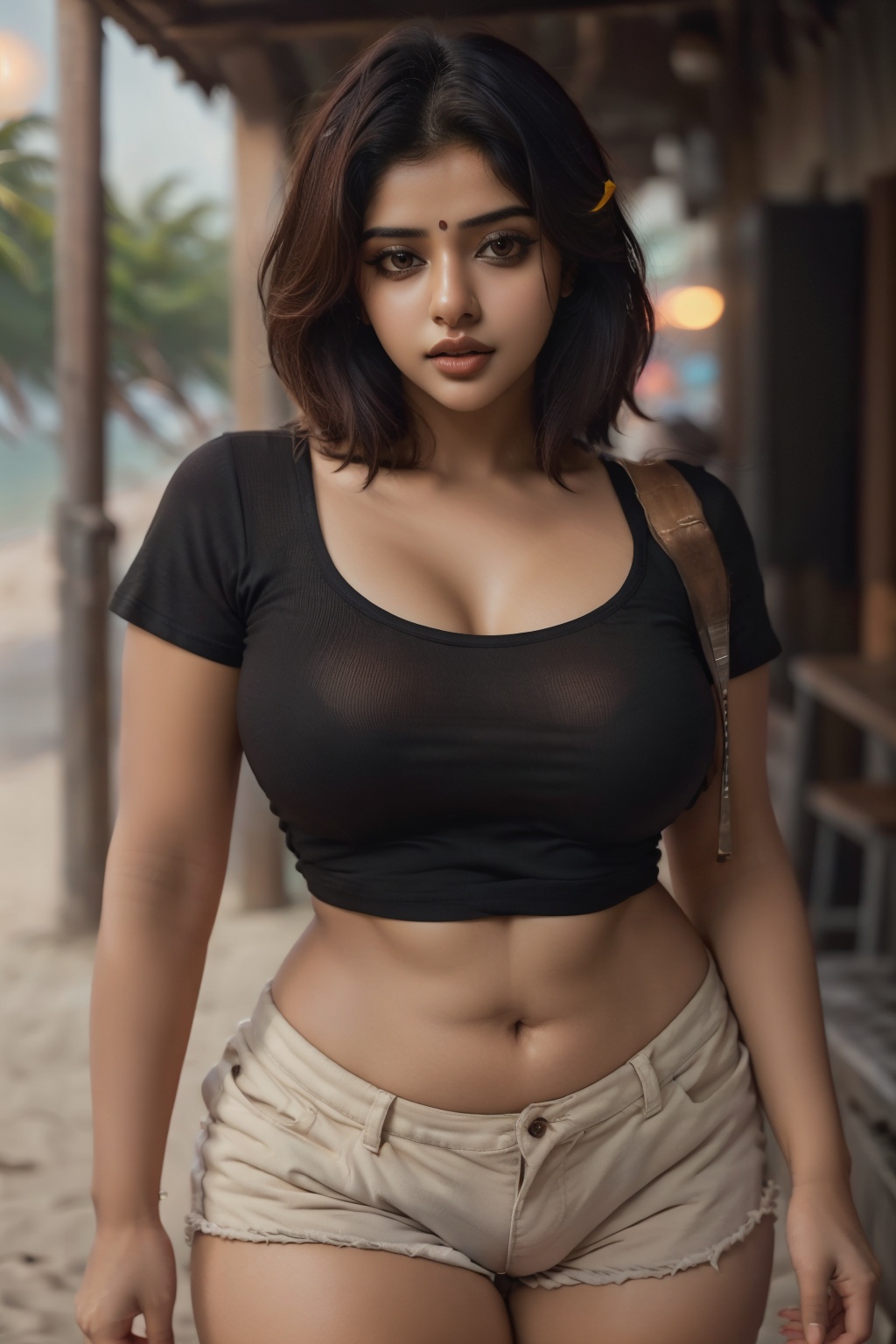 sexy Indian girl wearing sexy short pant and t shirt,  tight,  curvy body on Tensor.Art