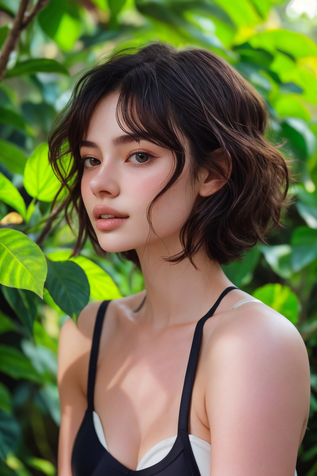Soft focus captures the serene atmosphere as a young woman stands confidently in a minimalist room with a calming pastel g...