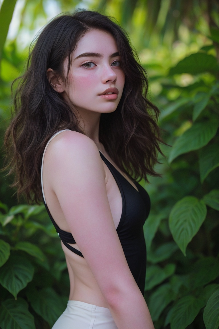 Soft focus captures the serene atmosphere as a young woman stands confidently in a minimalist room with a calming pastel g...