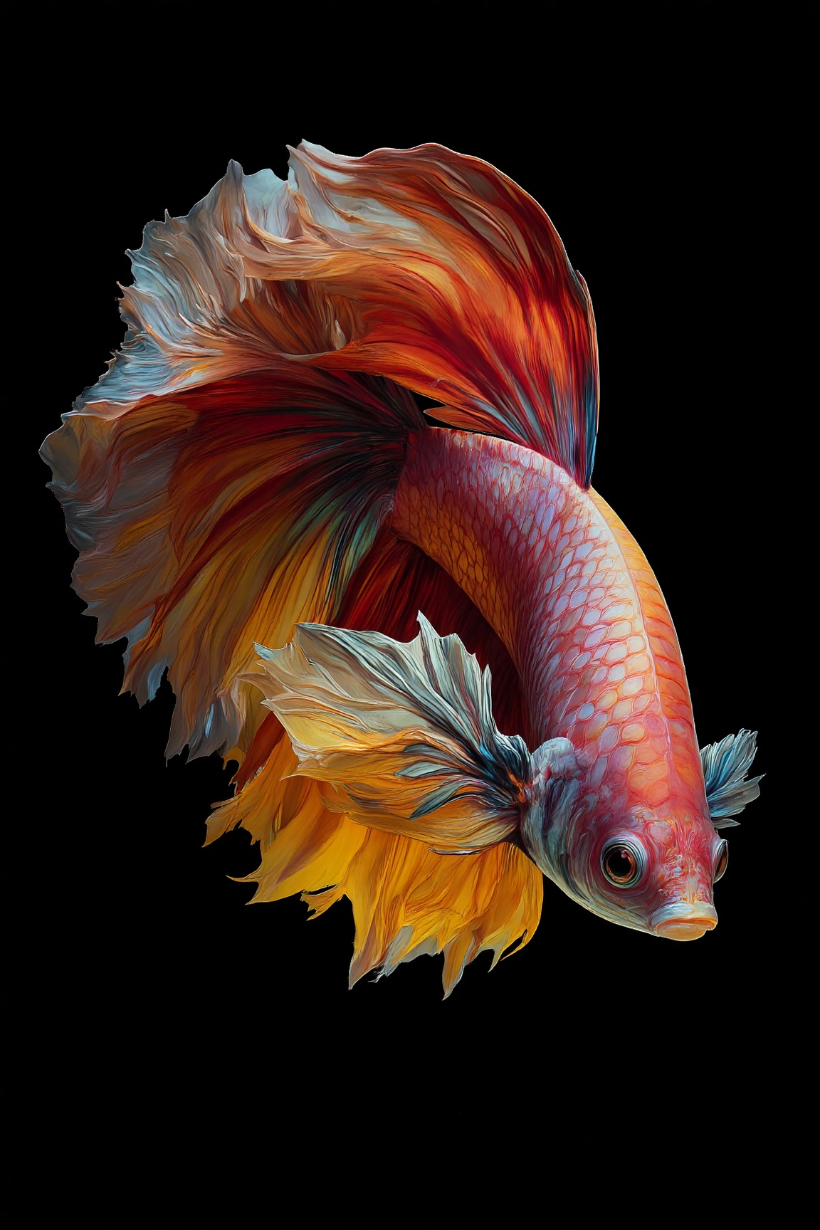 MJv7 style animaaal,  The image depicts a vibrant and intricately colored Betta fish,  known for its elaborate fins and st...