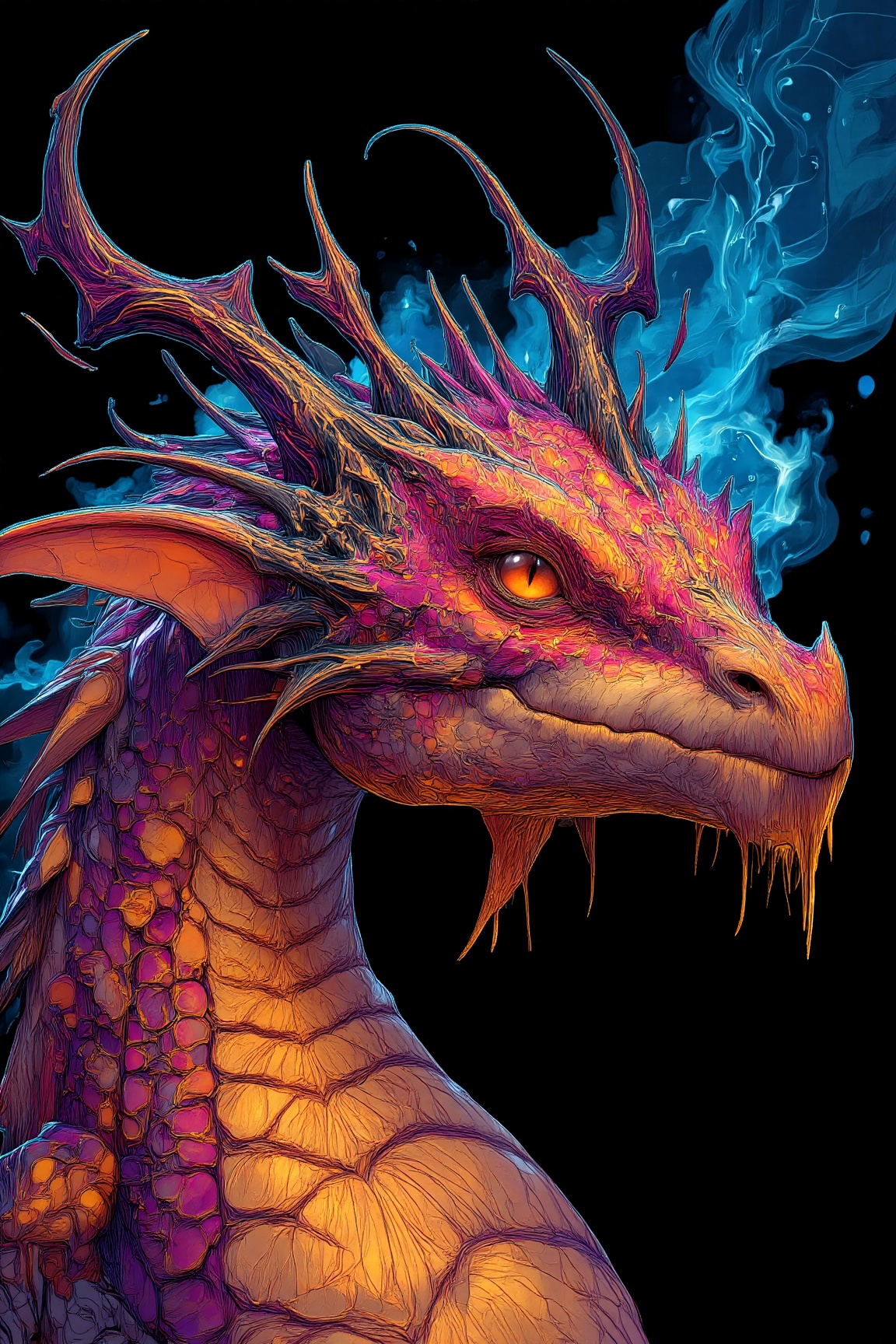 MJv7 style animaaal,  The image depicts an intricately detailed dragon with vibrant,  multicolored scales that shimmer in...