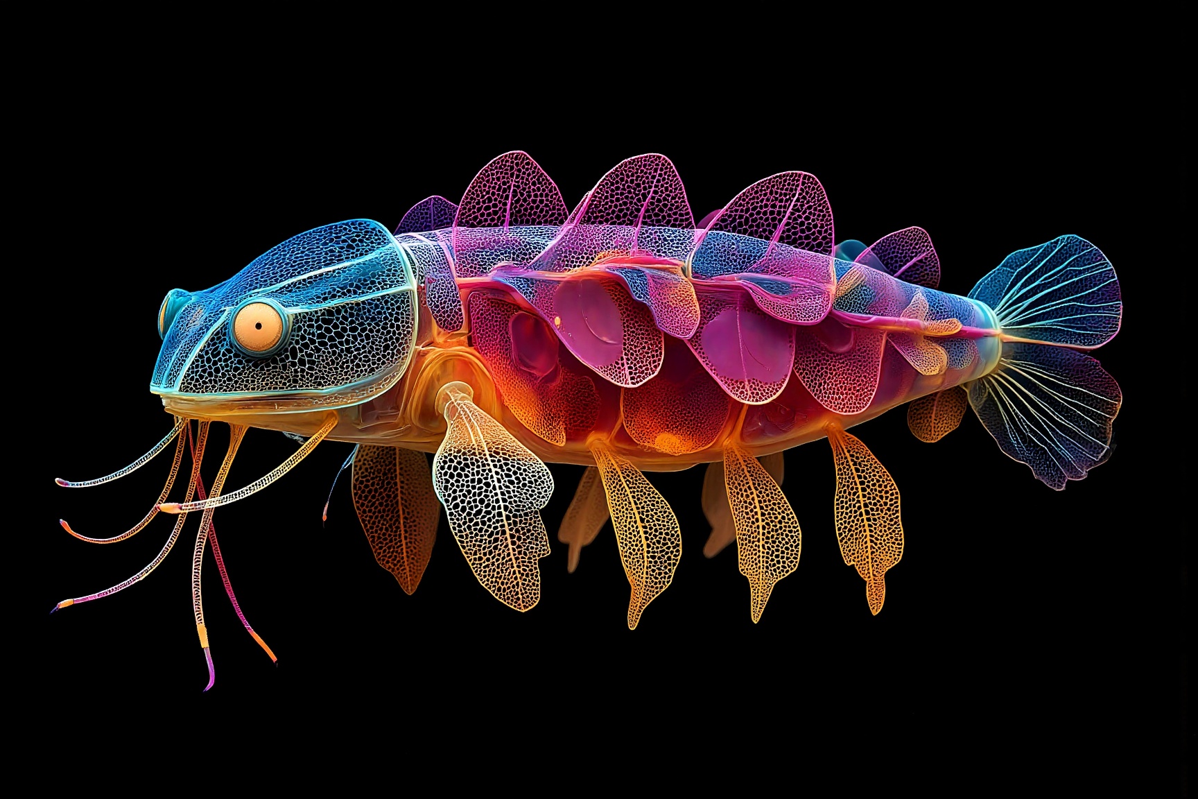 MJv7 style animaaal,  The image depicts an intricate and colorful illustration of a marine organism,  likely a type of jel...