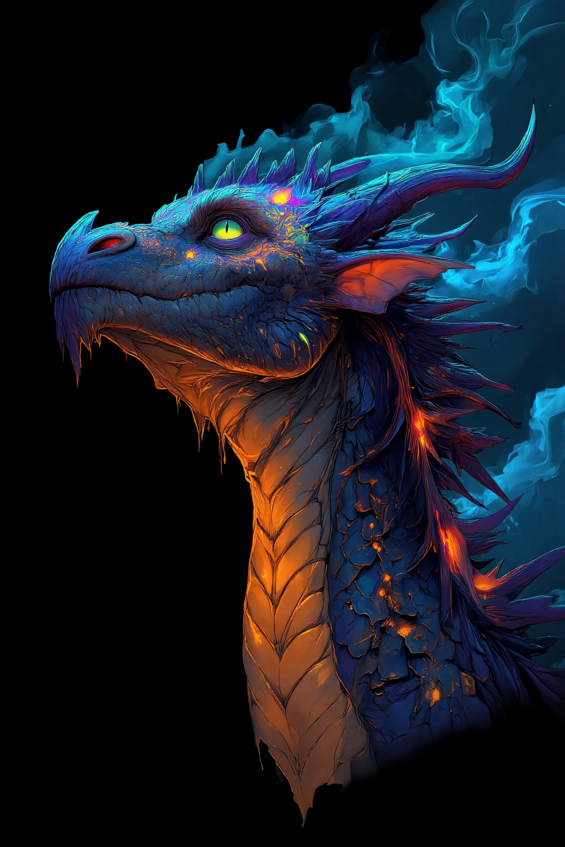 MJv7 style animaaal,  The image depicts a fantastical dragon with a striking and vibrant appearance. The dragon's head is...