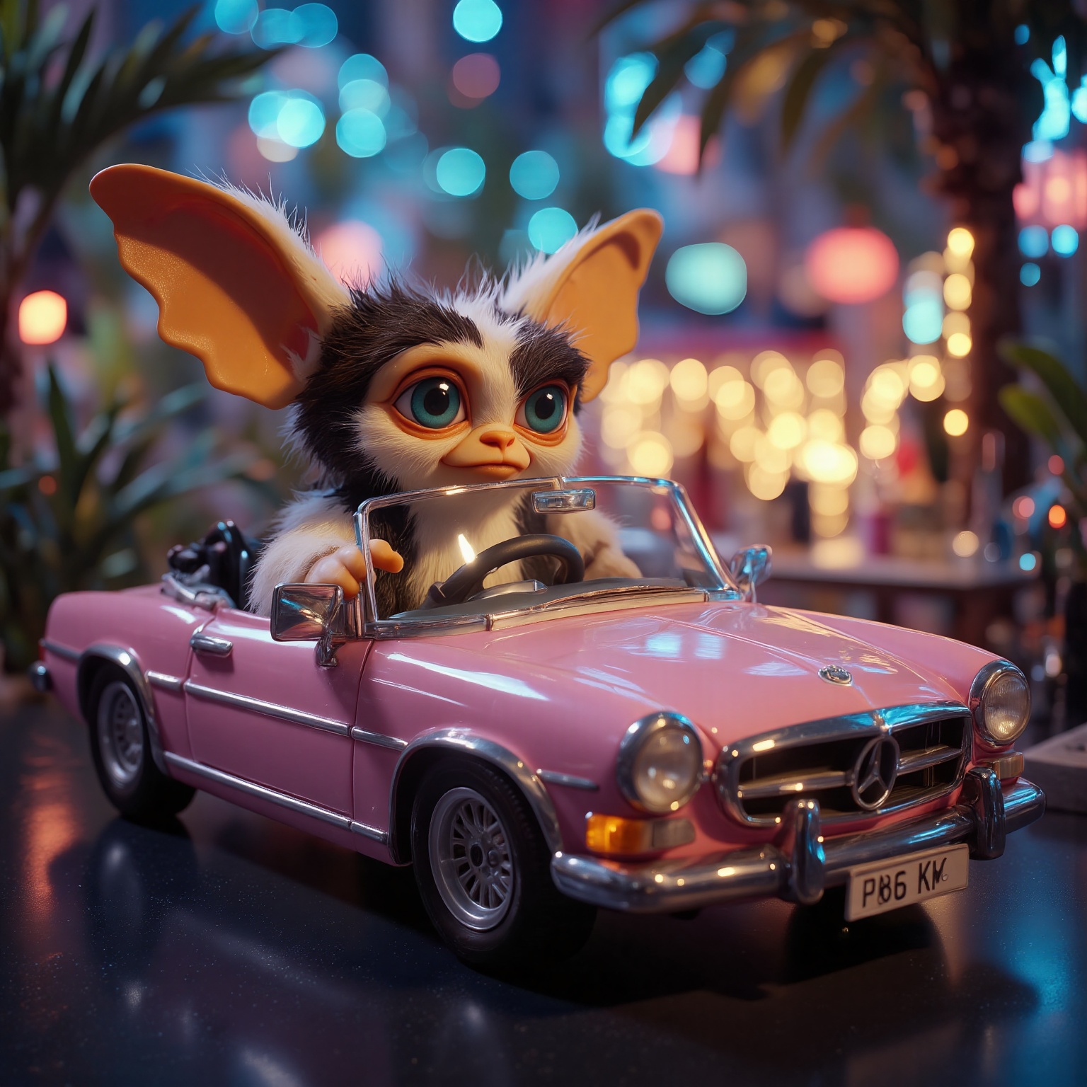 MJv7 style animaaal,  The image depicts a whimsical scene featuring a small,  furry creature with large orange ears and ex...