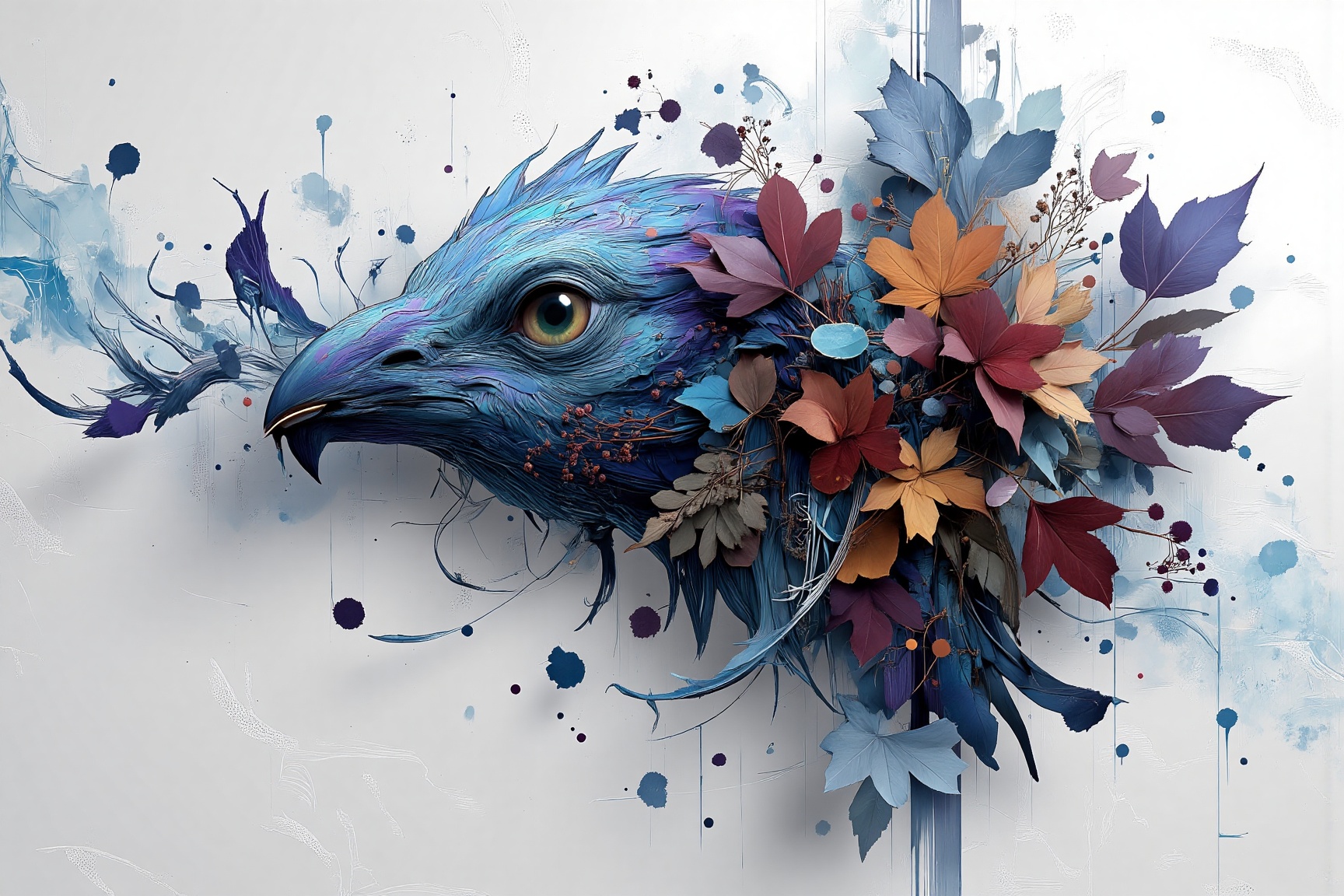 MJv7 style animaaal,  The image is a highly detailed and surreal artwork featuring a large,  blue bird with a human-like f...