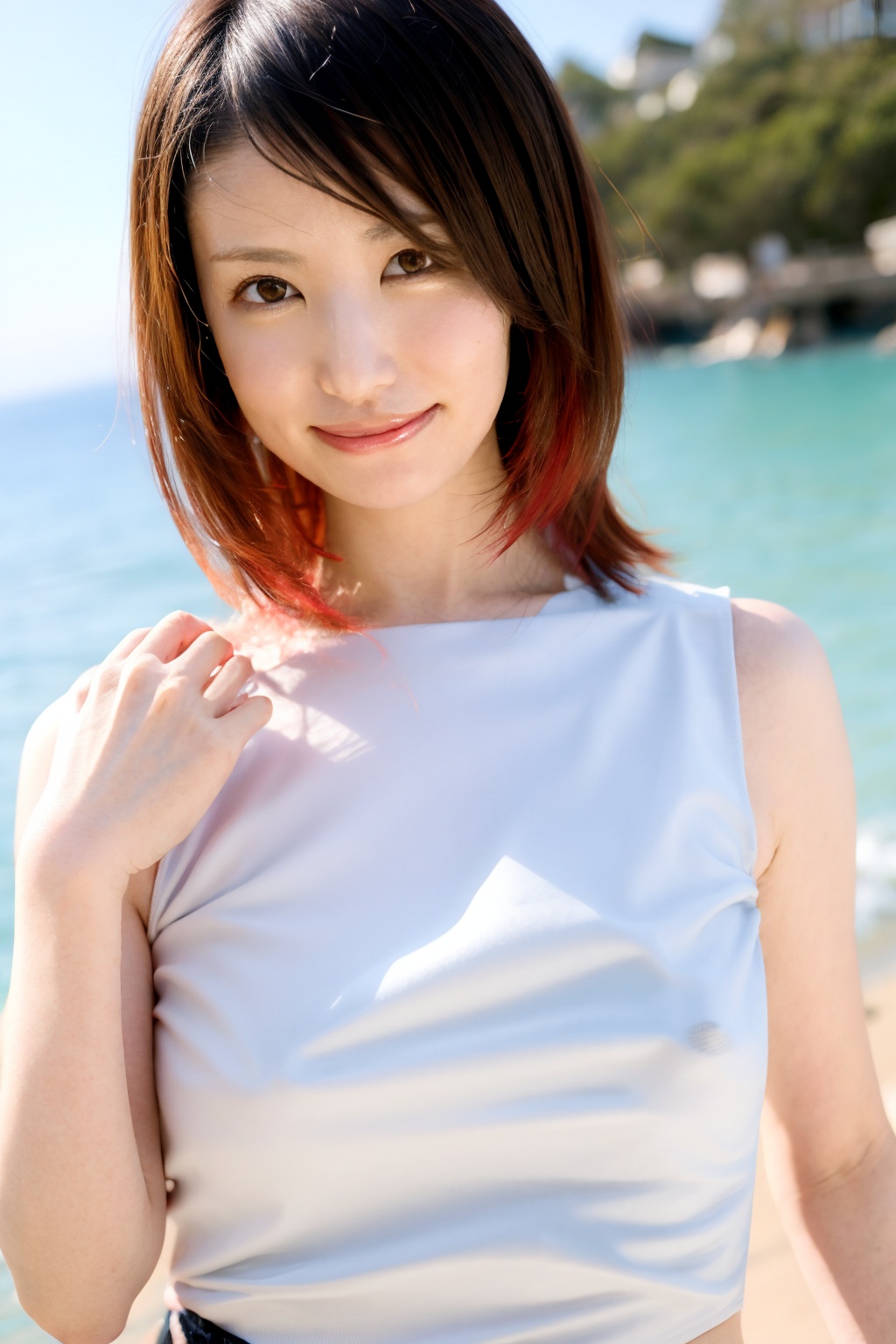 (light brown hair),  Ultra mini skirt,  Looking at Viewer on Tensor.Art