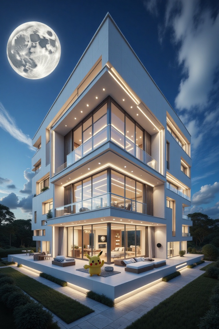 Beautiful modern white house with section design,  white light,  furniture on Tensor.Art