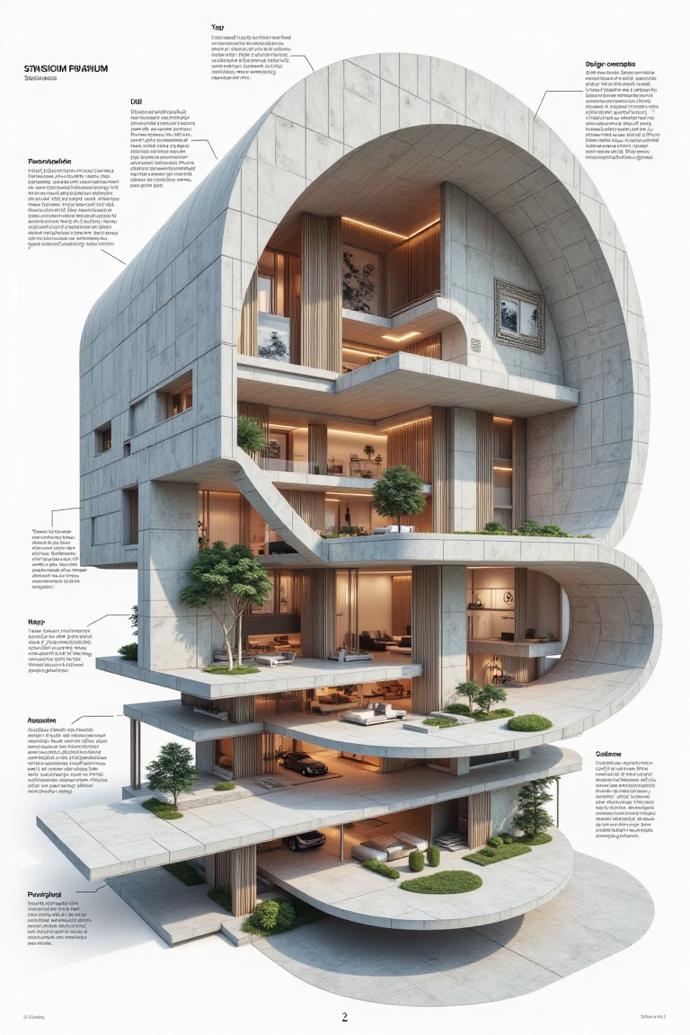 An abstract conceptual site analysis collage with a grayscale base palette,  accented by subtle earthy tones. modern house...