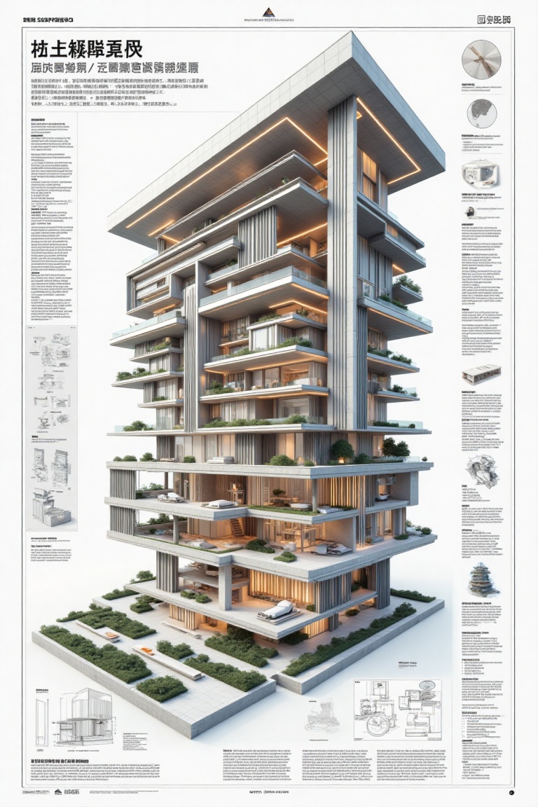 Ultra Professional architectural presentation board white mode of a modern Minimalist and Modern Interior design style com...